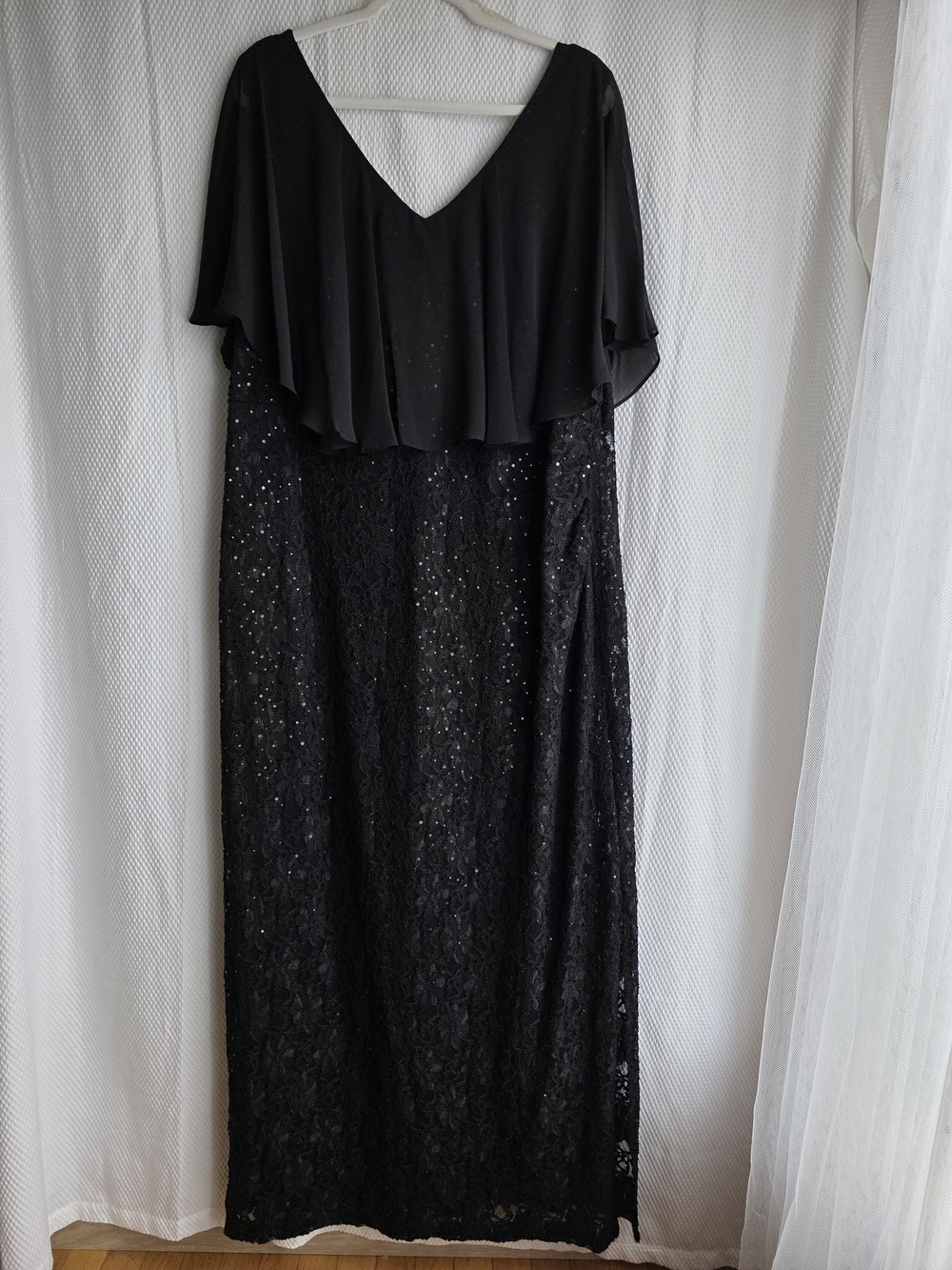 Connected Apparel Black Sequin Lace Cape Gown Dress Plus Size 24W EUC